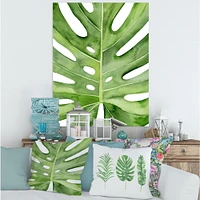 Green Monstera Leaf Tropical Palm Botanical Detail  Wall Art
