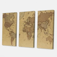 Ancient Map of The World III Canvas Wall Art - 3 Panels