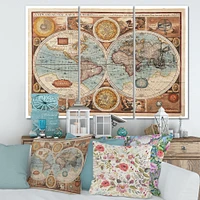 Ancient Map of The World VIII Canvas Wall Art - 3 Panels