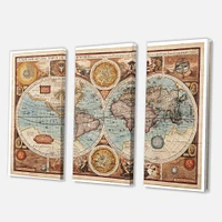 Ancient Map of The World VIII Canvas Wall Art - 3 Panels