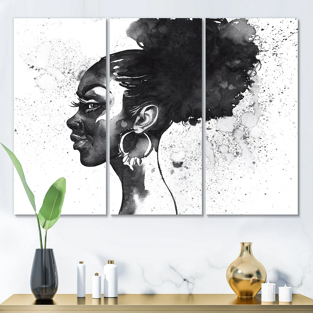 Monochrome Portrait of African American Woman I Canvas Wall Art - 3 Panels