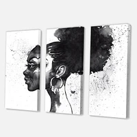 Monochrome Portrait of African American Woman I Canvas Wall Art - 3 Panels