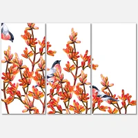 Flock of Bullfinches Birds on Orange Branches Canvas Wall Art - 3 Panels