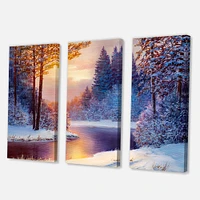 Winding River with Dark Blue Silhouettes of Trees  Canvas Wall Art