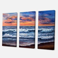 Sunset Over The Blue Ocean II Canvas Wall Art - 3 Panneaux