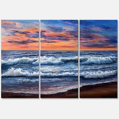 Sunset Over The Blue Ocean II Canvas Wall Art - 3 Panneaux