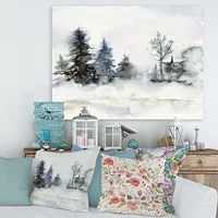 Christmas Minimalistic Forest Landscape and Snow Canvas Wall Art