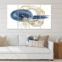 Abstract Dark Blue Gold & Black Underwater Life Canvas Wall Art Print