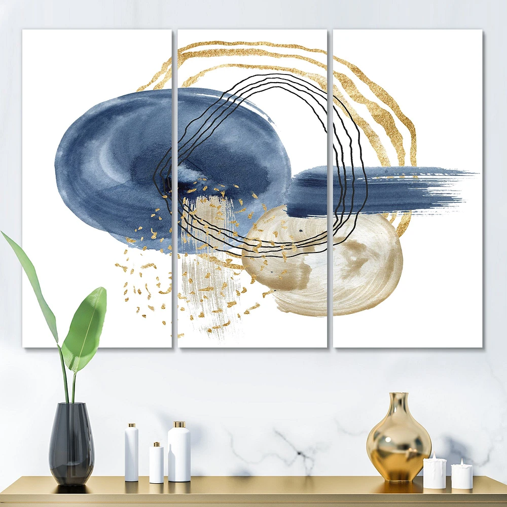 Abstract Dark Blue Gold & Black Underwater Life Canvas Wall Art Print