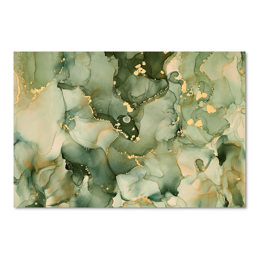 Green Luxury Abstract Fluid Art I Canvas Wall Print