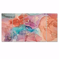 Turquoise and Brown Pieces Luxury Abstract Fluid Art II Canvas Wall Print