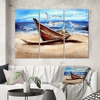 Toile imprimée « An Old Fishing Boat on The Sandy Beach