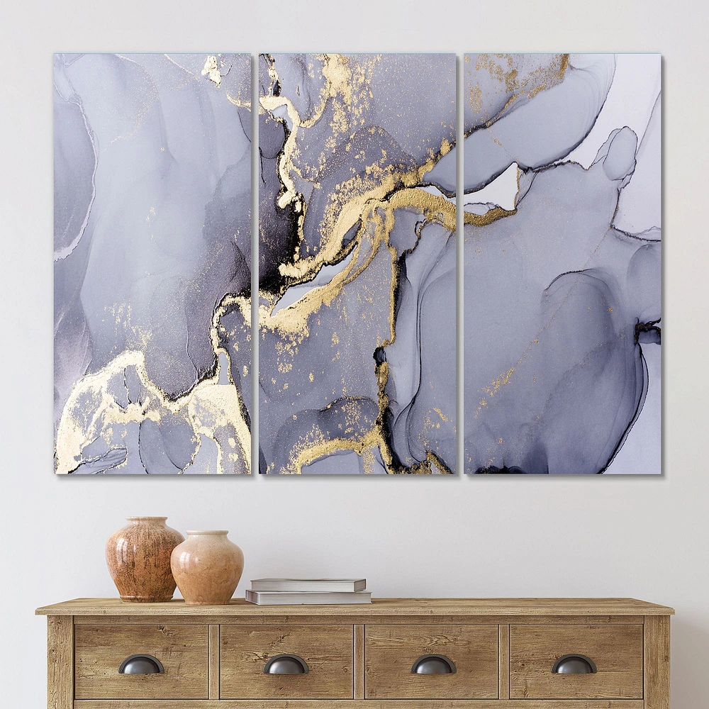 Closeup of Black and Golden Abstract Marble Texture Canvas Wall Art Print