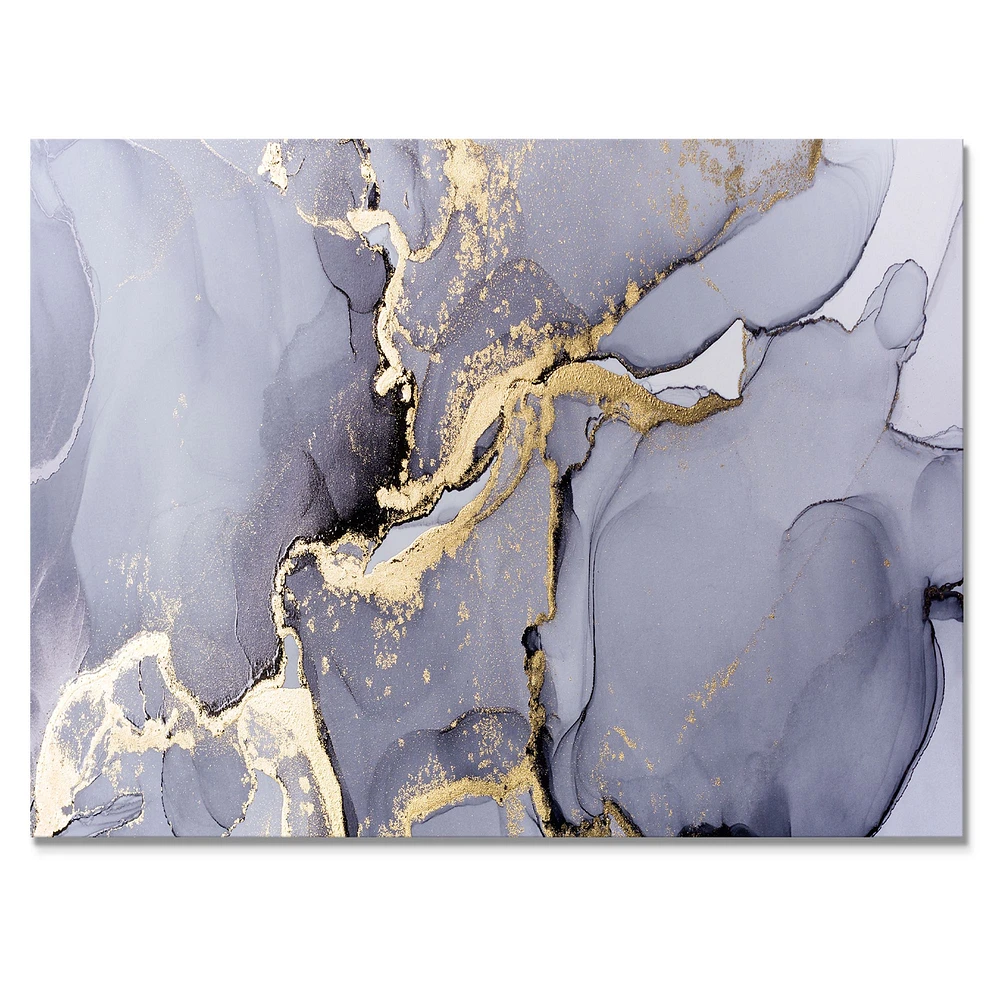 Closeup of Black and Golden Abstract Marble Texture Canvas Wall Art Print