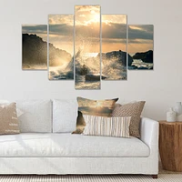 Big Wave Hit the Rock at Beach Canvas Wall Art Print - 4-5 Panels