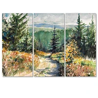 With Road Mountains 3 Canvas Wall Art Print - Panels