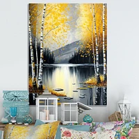 Monochrome Golden Birch Trees By The Lake I Wall Art