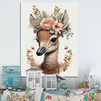 Cute Baby Flamingo With Floral Crown Wall Art