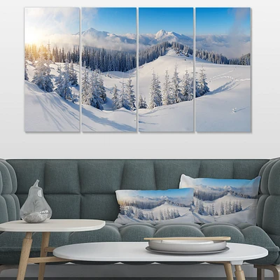 Winter Mountains Panorama Canvas Wall Art- 4 pieces