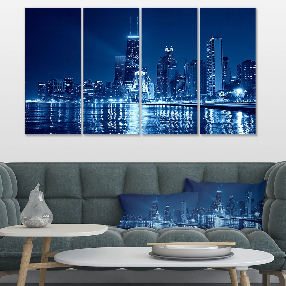 Toile imprimée « Blue Chicago Skyline Night