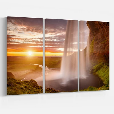 Seljalandsfoss Waterfall at Sunset  Multipanels Wall Art canvas