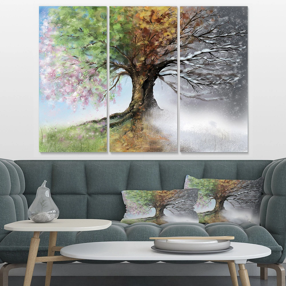 Tree with Four Seasons Canvas Art Print - Panels