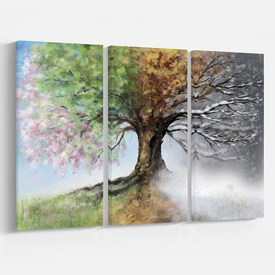 Tree with Four Seasons Canvas Art Print - Panels