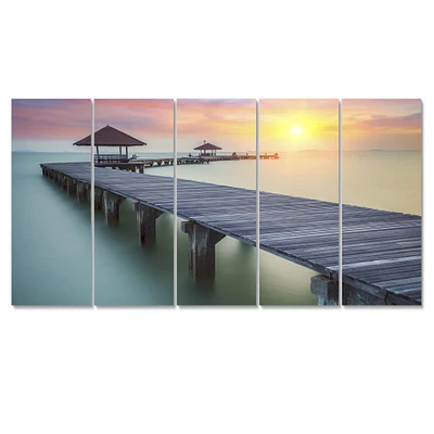 Wooden Sea Bridge and Sunset Canvas Wall Art