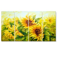Bright Yellow Sunny SunFlowers Canvas Print - 4 Panels