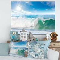 White and Blue Waves under Sun  Canvas Wall Art