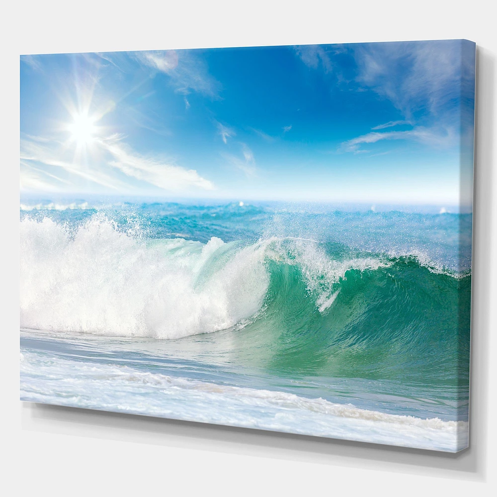White and Blue Waves under Sun  Canvas Wall Art