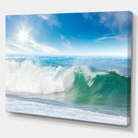 White and Blue Waves under Sun  Canvas Wall Art