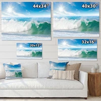 White and Blue Waves under Sun  Canvas Wall Art
