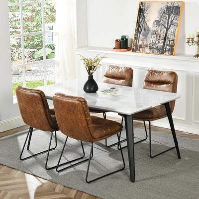 Marble Dining Set with Brown Chairs, Set of 5