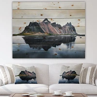 MountaIn Cliffs Reflected on Lake Wood Wall Art