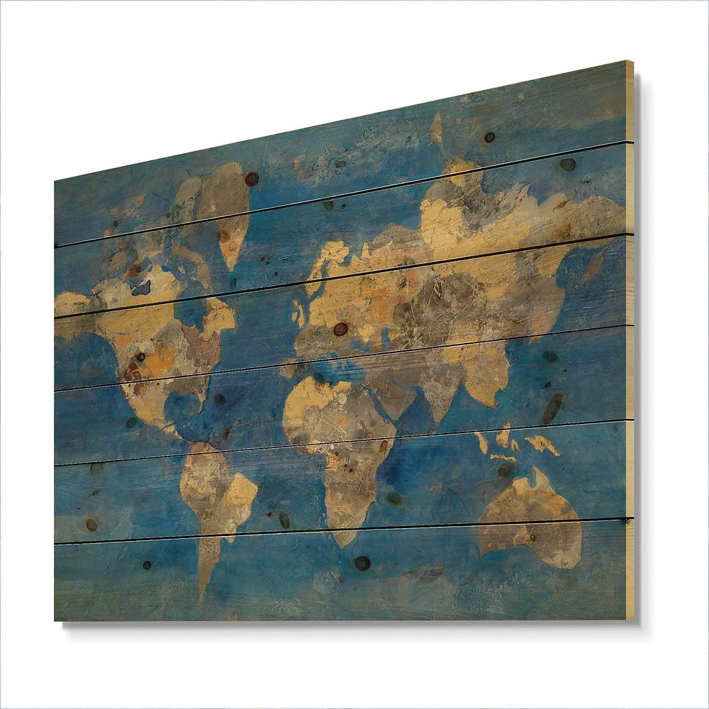 Golden Glam World Map Wood Wall Art
