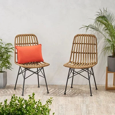 Modern Rattan Patio Chairs, Set of 2 – Brown
