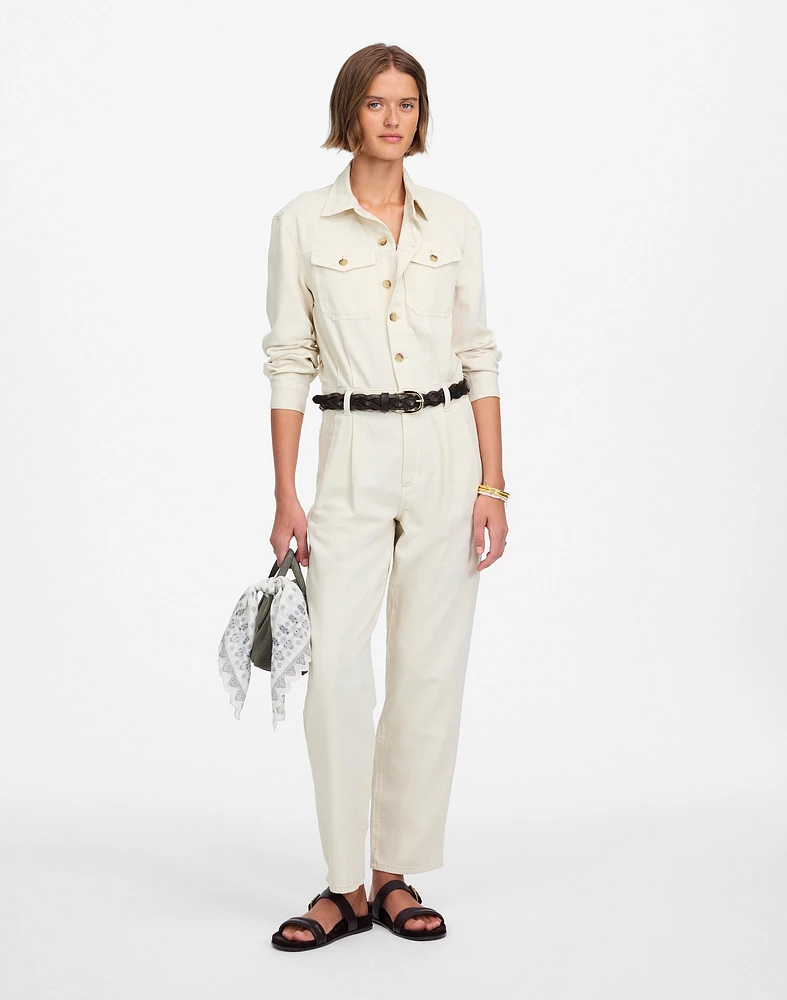 Denim Pleated Barrel-Leg Jumpsuit Vintage Canvas | Madewell