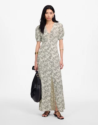 Puff-Sleeve V-Neck Midi Dress Floral | Madewell