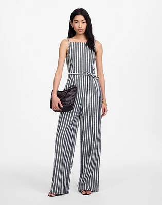Pleated Wide-Leg Jumpsuit Pinstripe Linen | Madewell