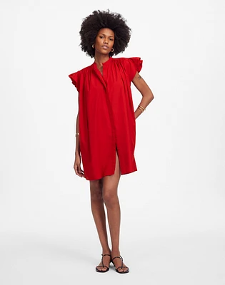 Flutter Sleeve Button-Front Mini Dress Poplin | Madewell