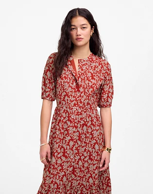 Pintucked Puff-Sleeve Midi Dress Floral | Madewell
