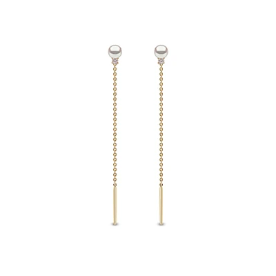 Trend Yellow Gold Pearl and Diamond Earrings