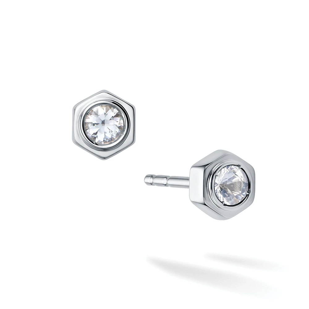 White Quartz and Silver Stud Earrings
