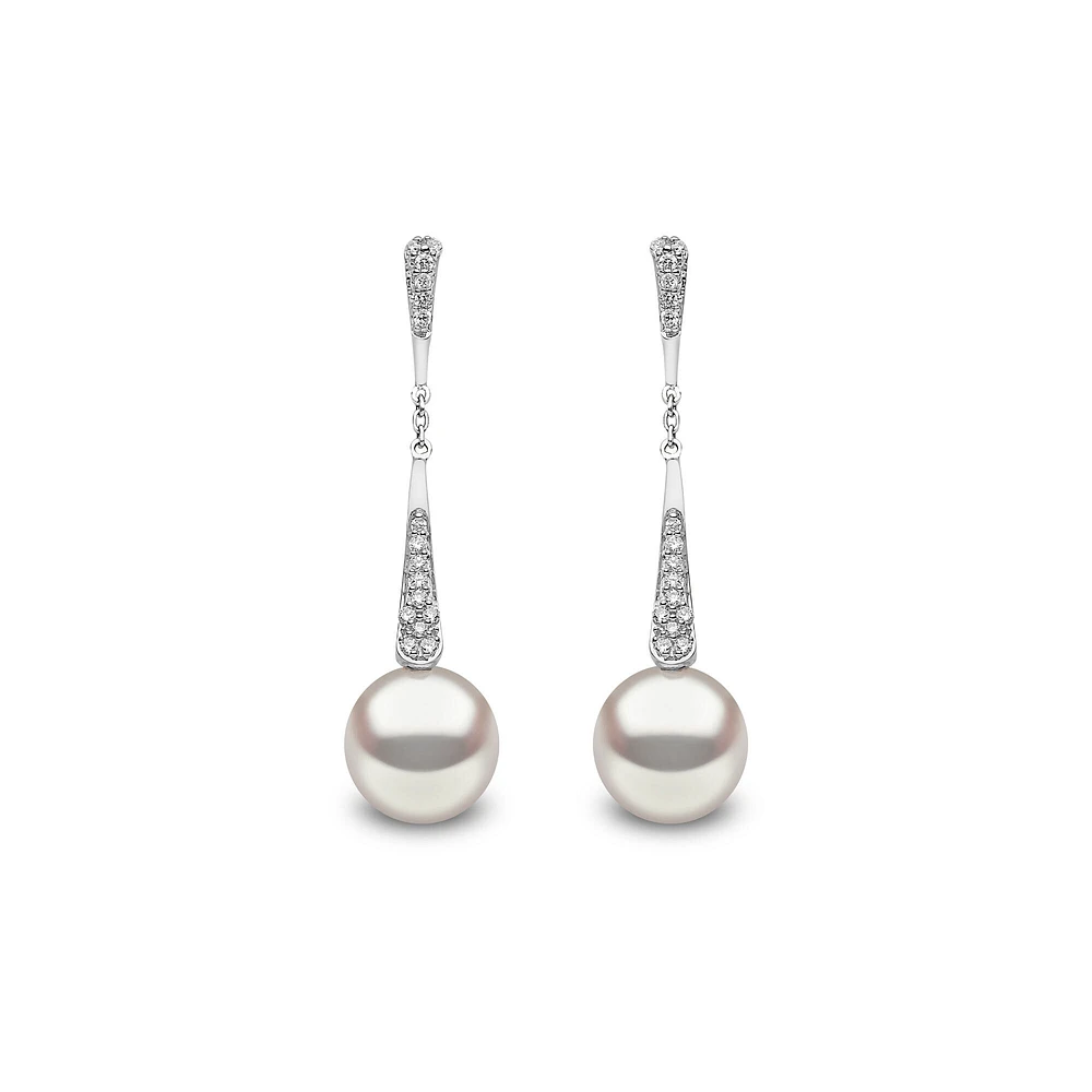 Trend White Gold Pearl and Diamond Earrings