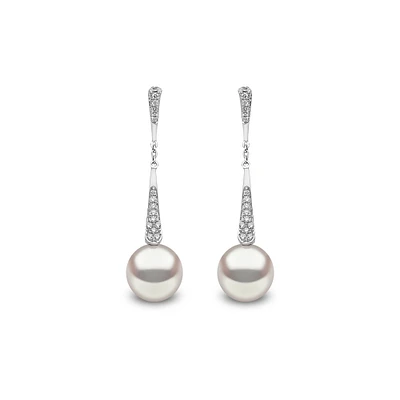 Trend White Gold Pearl and Diamond Earrings
