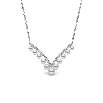 Sleek White Gold Pearl and Diamond Necklace