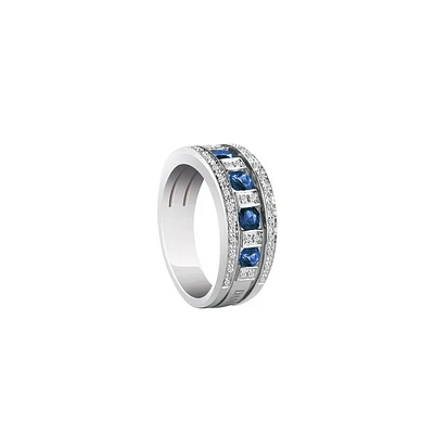 Belle Époque White Gold, Blue Sapphire and Diamond Pavé Ring