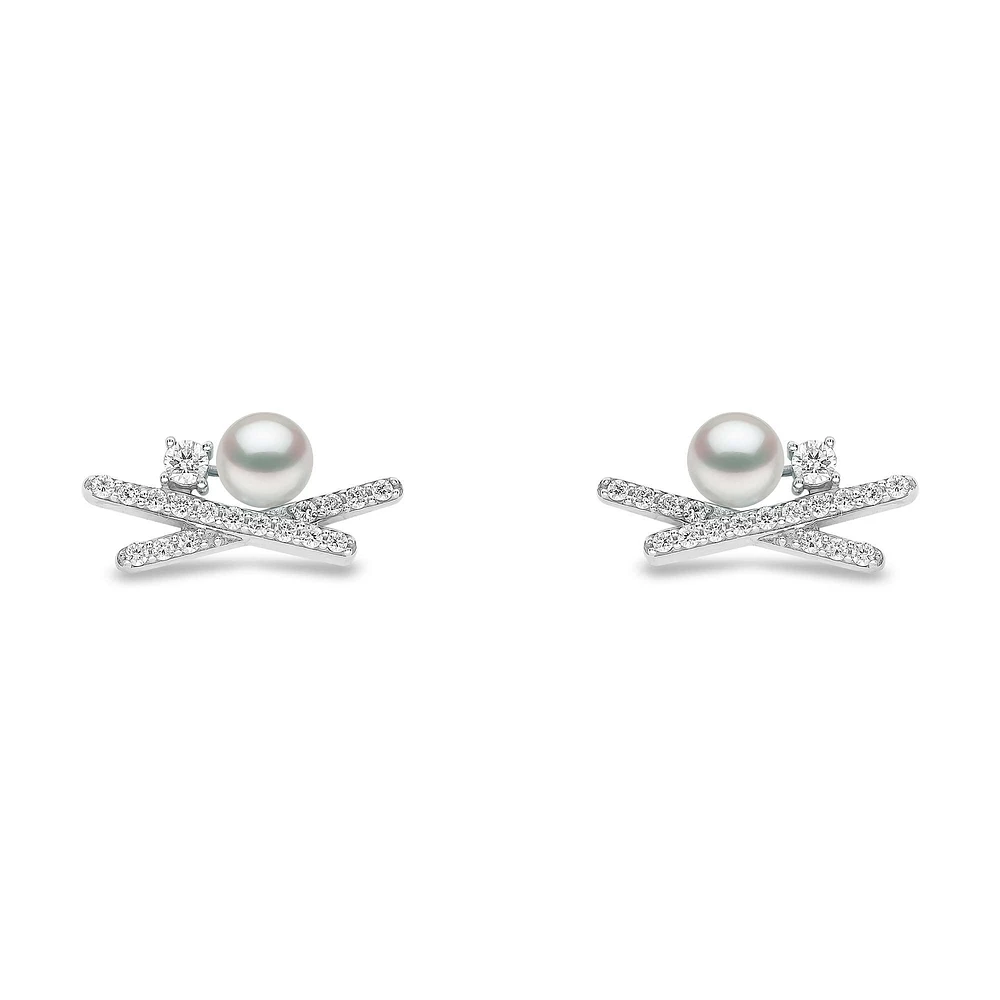 SleekWhite Gold Pearl and Diamond Earrings