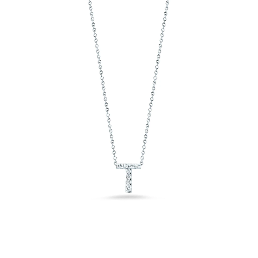 Tiny Treasures Love Letter T White Gold and Diamond Pendant